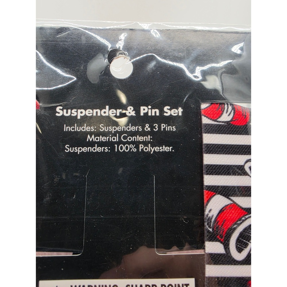 Spirit Halloween Dr. Seuss Suspenders and Pin Set Black and Red Halloween - Picture 11 of 12